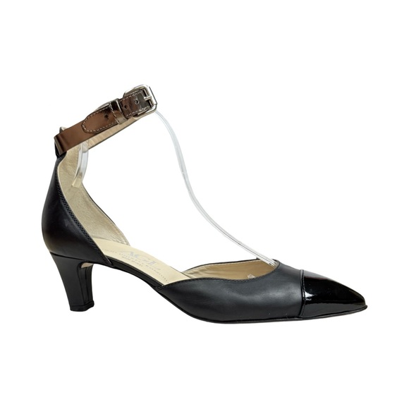 AGL Ankle Strap Pointed Toe Pumps Heels Leather Mid Heel Made In Italy - Picture 1 of 10